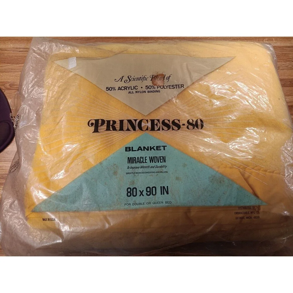 Vintage Yellow Satin Trim Blanket 80X90 Inches